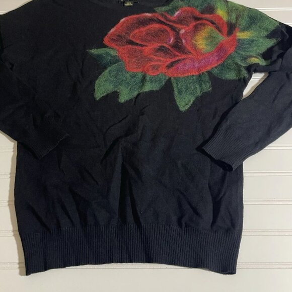 Cartise Sweater Womens Sweater Medium Black Floral Long Sleeve - Picture 2 of 12
